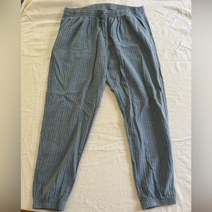Patagonia cotton/hemp joggers, light blue with white stripe, size Large
